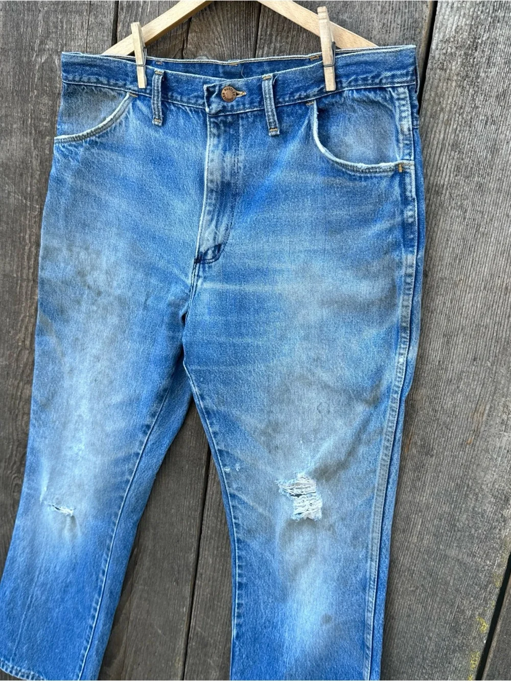 VTG 70s-80s Rustler Jeans Yellow Tag Distressed 36 x 30
